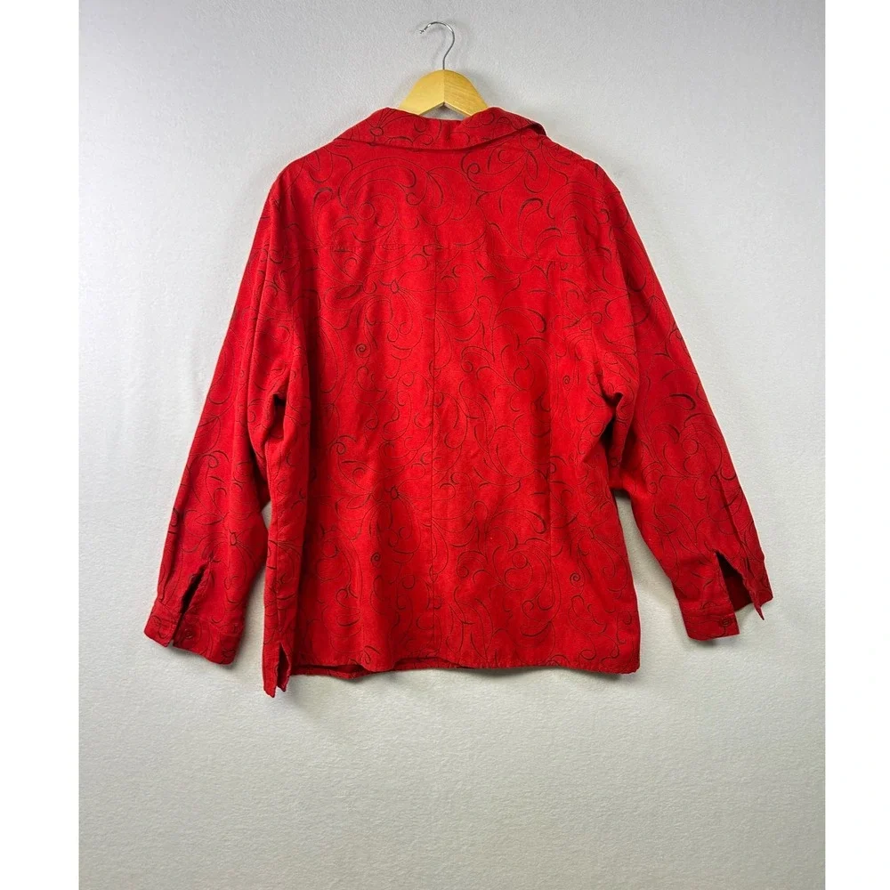 Sag Harbor Red Scroll Print 2X‎ Collared Long Sleeve Botton Down Shirt
